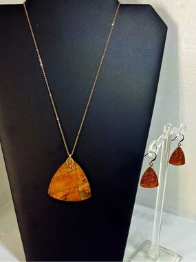 Handcrafted triangular Picasso Jasper pendant w/ matching earrings